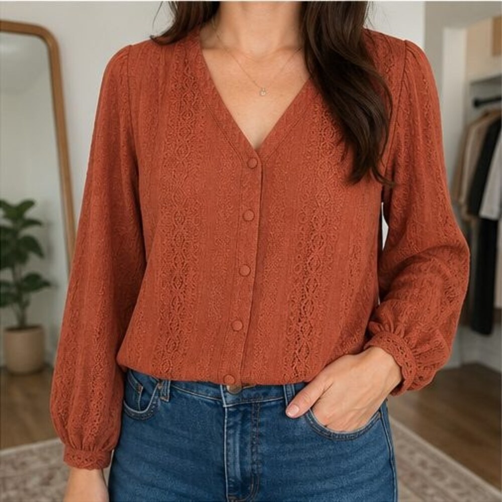 Rust Wrap Blouse - Picture 2 of 6